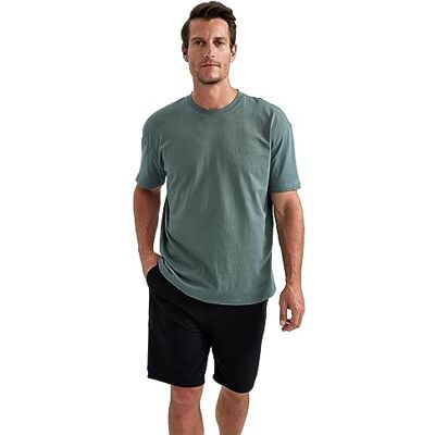DeFacto Herr basic överdimensionerad t-shirt för män – klassisk t-shirt för män, Grön, S DeFacto Herr basic överdimensionerad t-shirt för män – klassisk t-shirt för män, Grön, S
