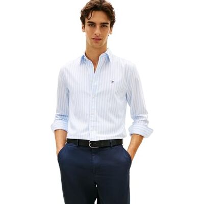 Tommy Hilfiger Herr Flex Poplin Classic STP Rf skjorta MW0MW42440 S/S skjorta, blå, XXL Tommy Hilfiger Herr Flex Poplin Classic STP Rf skjorta MW0MW42440 S/S skjorta, blå, XXL