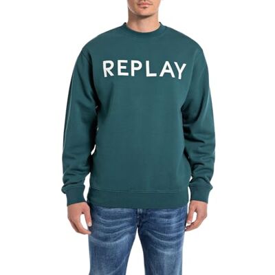 Replay Sweatshirt för män, normal passform med rund hals, 386 Atlantic Green, L Replay Sweatshirt för män, normal passform med rund hals, 386 Atlantic Green, L