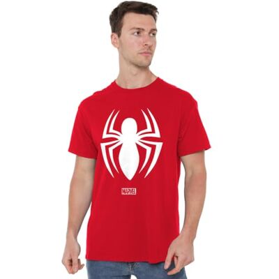 Marvel Spindelmannen-logotyp T-shirt för män, Körsbärsröd, M Marvel Spindelmannen-logotyp T-shirt för män, Körsbärsröd, M