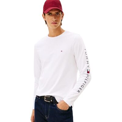 Tommy Hilfiger herr T-tröja Tommy logo långärmad, White, S Tommy Hilfiger herr T-tröja Tommy logo långärmad, White, S