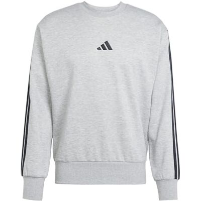 adidas herr Essential Three Stripes Fleece Sweatshirt, medium grey heather, XS adidas herr Essential Three Stripes Fleece Sweatshirt, medium grey heather, XS