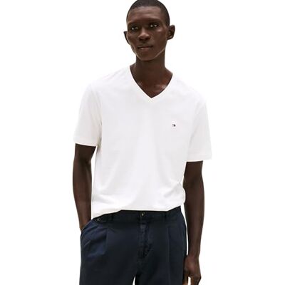 Tommy Hilfiger herr ESSENTIAL V-NECK TEE MW0MW39249 S/S t-shirt, vit, XL, Vit (vit), XL Tommy Hilfiger herr ESSENTIAL V-NECK TEE MW0MW39249 S/S t-shirt, vit, XL, Vit (vit), XL