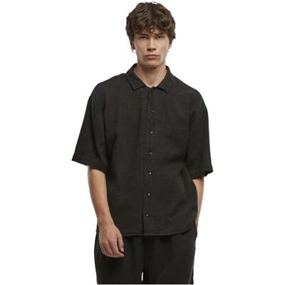 Urban Classics Herrskjorta, Acid tvättad muslinskjorta, kortärmad skjorta för män, lös passform, 100% bomull, storlekar S – 5XL, svart, S Urban Classics Herrskjorta, Acid tvättad muslinskjorta, kortärmad skjorta för män, lös passform, 100% bomull, storlekar S – 5XL, svart, S