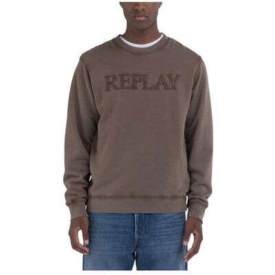 Replay Sweatshirt för män, normal passform med rund hals, 028 Mou, S Replay Sweatshirt för män, normal passform med rund hals, 028 Mou, S
