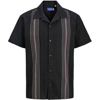 JACK & JONES Jortavira Emb Shirt Ss, svart, M JACK & JONES Jortavira Emb Shirt Ss, svart, M