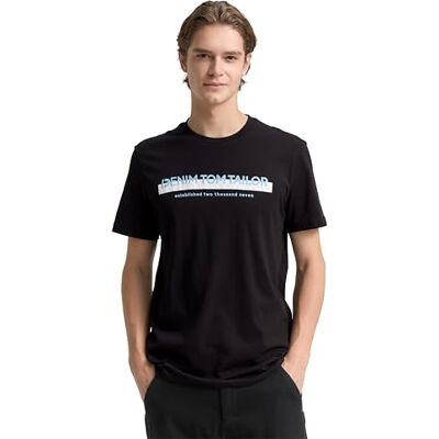 TOM TAILOR Denim herr slim fit T-shirt med logotyptryck av bomull, 29999-svart, XL TOM TAILOR Denim herr slim fit T-shirt med logotyptryck av bomull, 29999-svart, XL