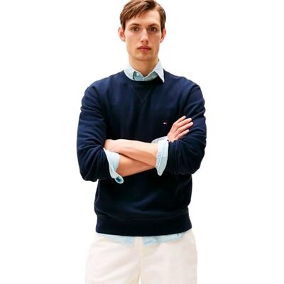 Tommy Hilfiger herr väsentlig fleece crewneck MW0MW37232, pullover tröja, blå, M, Blå (ökenhimmel), M Tommy Hilfiger herr väsentlig fleece crewneck MW0MW37232, pullover tröja, blå, M, Blå (ökenhimmel), M