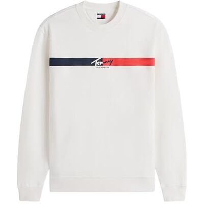 Tommy Jeans herr Tjm Reg skylt rand Cnck Ext DM0DM23019 pullover sweatshirt, vit (Ecru), S Tommy Jeans herr Tjm Reg skylt rand Cnck Ext DM0DM23019 pullover sweatshirt, vit (Ecru), S