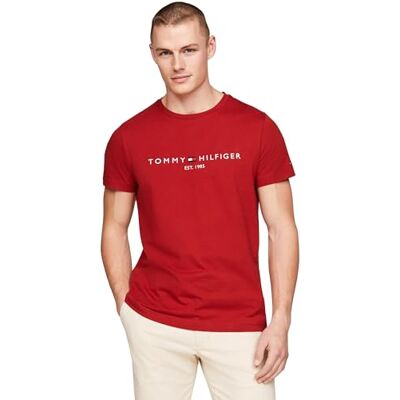 Tommy Hilfiger T-shirt halvärm rund hals bokstäver vit, Röd (Dark Magma), XS Tommy Hilfiger T-shirt halvärm rund hals bokstäver vit, Röd (Dark Magma), XS