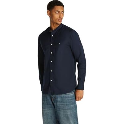 Tommy Hilfiger herr naturlig mjuk solid Mao RF-skjorta MW0MW30494, L/S skjorta, blå, S, Blå (ökenhimmel), S Tommy Hilfiger herr naturlig mjuk solid Mao RF-skjorta MW0MW30494, L/S skjorta, blå, S, Blå (ökenhimmel), S