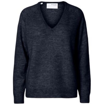 SELECTED FEMME SLFLULU New LS stickad V-hals B NOOS, Mörk safir/detalj: melerad, XL SELECTED FEMME SLFLULU New LS stickad V-hals B NOOS, Mörk safir/detalj: melerad, XL