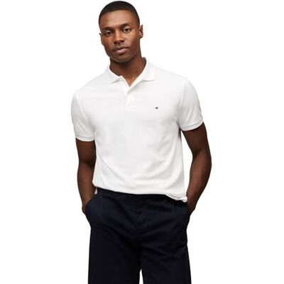 Tommy Hilfiger Herr Kortärmad Casual Pikétröjor i normal passform med flytande bomull, Vitt, M Tommy Hilfiger Herr Kortärmad Casual Pikétröjor i normal passform med flytande bomull, Vitt, M