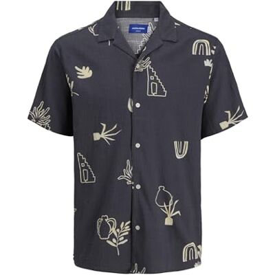 JACK & JONES Jorluke Crinkle AOP Shirt Ss, järngrind, S JACK & JONES Jorluke Crinkle AOP Shirt Ss, järngrind, S
