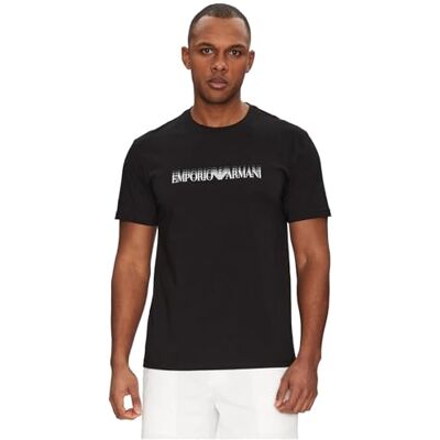 Giorgio Armani man tryckt ur vatten rund hals t-shirt svart S, Svart Pr. Makrologo, S Giorgio Armani man tryckt ur vatten rund hals t-shirt svart S, Svart Pr. Makrologo, S
