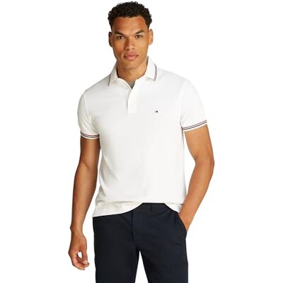 Tommy Hilfiger herr tippad slim fit polo MW0MW37346 S/S Polo, vit, XS, Vit (vit), XS Tommy Hilfiger herr tippad slim fit polo MW0MW37346 S/S Polo, vit, XS, Vit (vit), XS