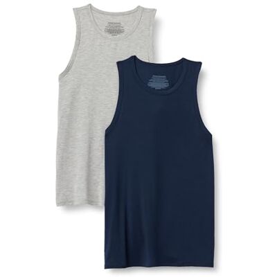 Amazon Essentials ärmlös supermjuk modal undertröja för män, paket med 2, Medium grå ljung/marinblå, M Amazon Essentials ärmlös supermjuk modal undertröja för män, paket med 2, Medium grå ljung/marinblå, M