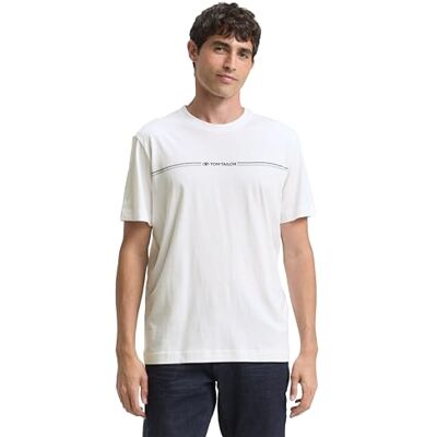 TOM TAILOR herr-t-shirt med randigt tryck & logo, 20 000-vit, M TOM TAILOR herr-t-shirt med randigt tryck & logo, 20 000-vit, M