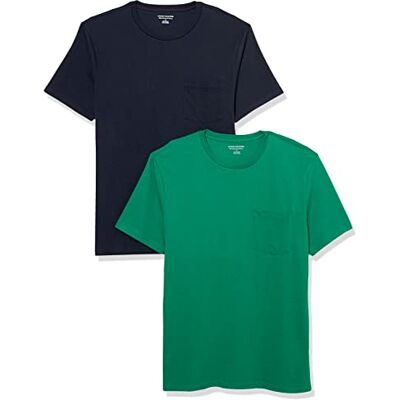 Amazon Essentials mäns Slim-Fit kortärmad rund hals ficka t-shirt, paket med 2, marinblå/grön, X-Small Amazon Essentials mäns Slim-Fit kortärmad rund hals ficka t-shirt, paket med 2, marinblå/grön, X-Small