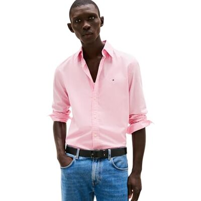Tommy Hilfiger Flex Poplin Solid Regular Fit Skjorta för män, Rosa (klassisk rosa), XL Tommy Hilfiger Flex Poplin Solid Regular Fit Skjorta för män, Rosa (klassisk rosa), XL