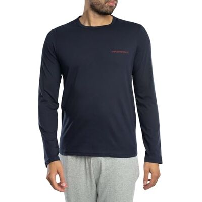 Giorgio Armani Herr ren bomull långärmad t-shirt med rund hals blå M, BLÅ, M Giorgio Armani Herr ren bomull långärmad t-shirt med rund hals blå M, BLÅ, M