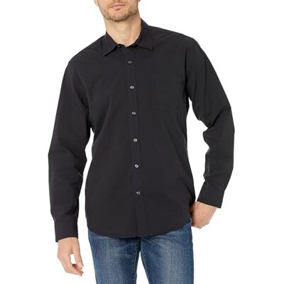 Amazon Essentials Men's Långärmad ledig poplinskjorta med normal passform, Tvättad svart, L Amazon Essentials Men's Långärmad ledig poplinskjorta med normal passform, Tvättad svart, L