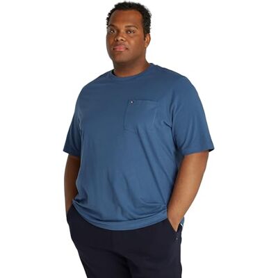 Tommy Hilfiger herrskjorta ärm rund hals t-shirt med bröstficka, Egeiska havet, XXL Tommy Hilfiger herrskjorta ärm rund hals t-shirt med bröstficka, Egeiska havet, XXL
