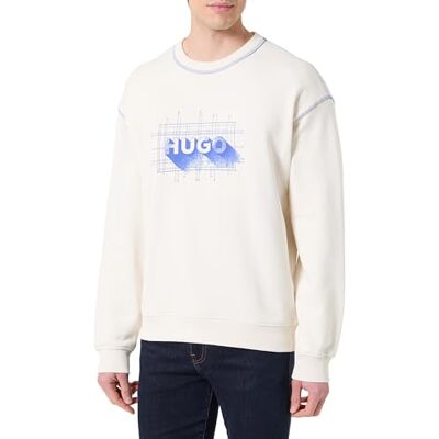 HUGO Sweatshirt för män, Öppen vit 121, L HUGO Sweatshirt för män, Öppen vit 121, L