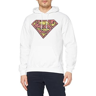 DC Comics Herr DC0000416 Officiell Superman Splatter-logotyp med huva långärmad huvtröja, Vitt, S DC Comics Herr DC0000416 Officiell Superman Splatter-logotyp med huva långärmad huvtröja, Vitt, S