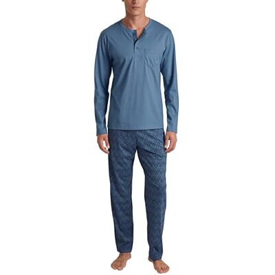 CALIDA Relax Imprint pyjamas, långa män, tillverkade av 100% bomull, byxor med tygtäckt elastisk linning, Koronettblå, 46-48 CALIDA Relax Imprint pyjamas, långa män, tillverkade av 100% bomull, byxor med tygtäckt elastisk linning, Koronettblå, 46-48