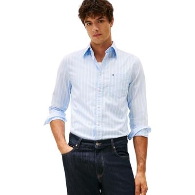 Tommy Hilfiger Herr Flex POPLIN markrandig skjorta MW0MW40456 L/S skjorta, blå, XXL, Blå (söt blå/randig), XXL Tommy Hilfiger Herr Flex POPLIN markrandig skjorta MW0MW40456 L/S skjorta, blå, XXL, Blå (söt blå/randig), XXL