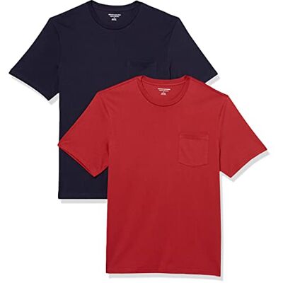 Amazon Essentials herr normal passform kortärmad rund hals ficka t-shirt, paket med 2, mörkröd/marinblå, XX-Large Amazon Essentials herr normal passform kortärmad rund hals ficka t-shirt, paket med 2, mörkröd/marinblå, XX-Large