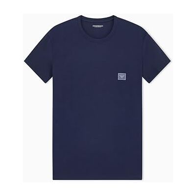 Giorgio Armani Herrens glänsande logotypband rund hals t-shirt blå L smal passform, BLÅ, L Giorgio Armani Herrens glänsande logotypband rund hals t-shirt blå L smal passform, BLÅ, L