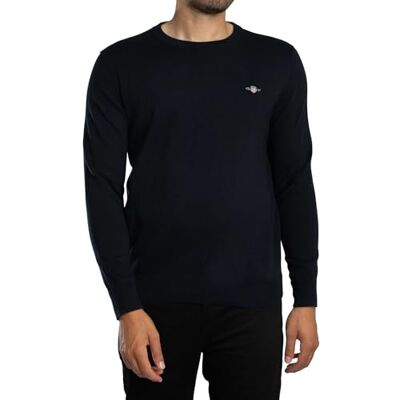 GANT Klassisk bomull C-hals tröja för män, Kvällsblå, XL GANT Klassisk bomull C-hals tröja för män, Kvällsblå, XL