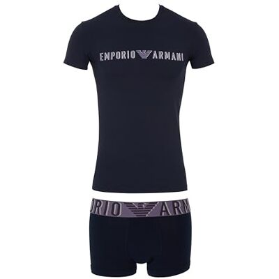 Giorgio Armani Man Megalogo T-shirt + Trunk Set Blå XXL, Armani Blu, XXL Giorgio Armani Man Megalogo T-shirt + Trunk Set Blå XXL, Armani Blu, XXL
