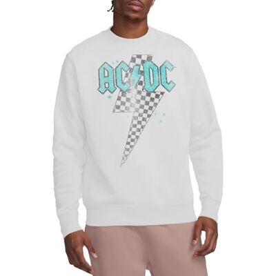 AC/DC ACDC skev schackbräde bult crew-tröja, vit, liten, Vitt, S AC/DC ACDC skev schackbräde bult crew-tröja, vit, liten, Vitt, S