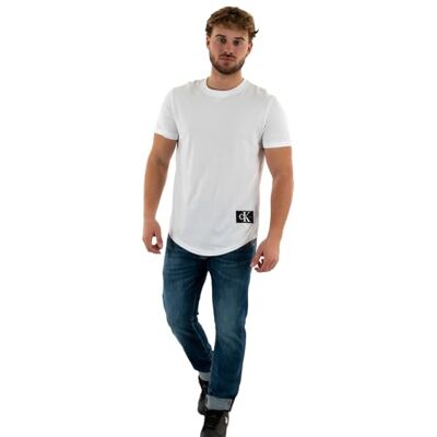 Calvin jeans herr emblem flip up ärm S/S stickade toppar, Kritvit, XS Calvin jeans herr emblem flip up ärm S/S stickade toppar, Kritvit, XS