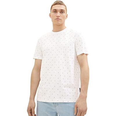 TOM TAILOR Denim T-shirt för män, 32483 – vitt flerfärgat minitryck, S TOM TAILOR Denim T-shirt för män, 32483 – vitt flerfärgat minitryck, S