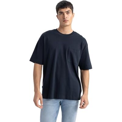 DeFacto Basic T-shirt för män – klassisk t-shirt för män, marinblå, L DeFacto Basic T-shirt för män – klassisk t-shirt för män, marinblå, L