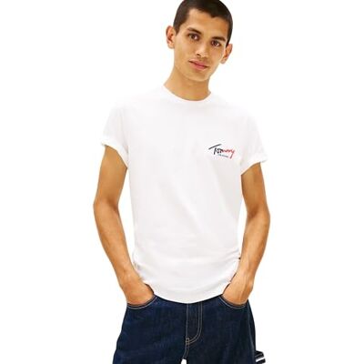 Tommy Jeans herr TJM smal skylt bröst ss t-shirt ext DM0DM22538 S/S t-shirt, vit (Ecru), M Tommy Jeans herr TJM smal skylt bröst ss t-shirt ext DM0DM22538 S/S t-shirt, vit (Ecru), M