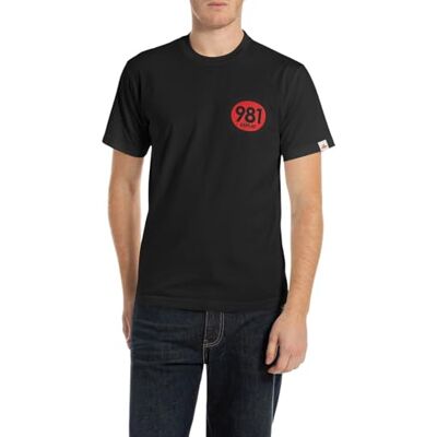 Replay T-shirt för män normal passform av bomull, 098 svart, S Replay T-shirt för män normal passform av bomull, 098 svart, S