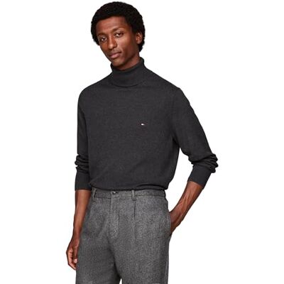 Tommy Hilfiger Herr Pima Org Ctn Kashmir Roll Neck tröja, Mörkgrå ljung, L Tommy Hilfiger Herr Pima Org Ctn Kashmir Roll Neck tröja, Mörkgrå ljung, L