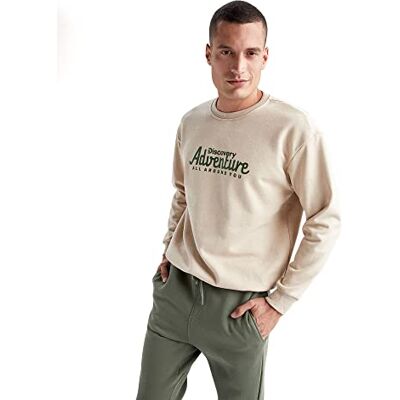 DeFacto Långärmad tröja herr – rund hals sweatshirt för herr (BEIGE Melange, M), Beige melange, M DeFacto Långärmad tröja herr – rund hals sweatshirt för herr (BEIGE Melange, M), Beige melange, M