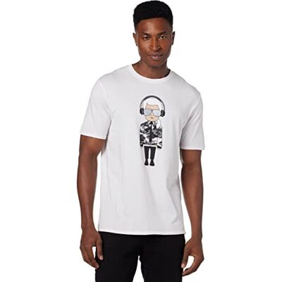 KARL LAGERFELD Reflekterande Karl med hörlurar T-shirt, Vit/överflödig trädgård, XXL KARL LAGERFELD Reflekterande Karl med hörlurar T-shirt, Vit/överflödig trädgård, XXL