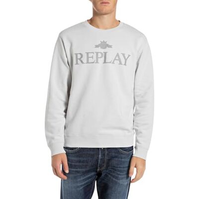 Replay Sweatshirt för män, normal passform med rund hals, 563 Artic Grey, S Replay Sweatshirt för män, normal passform med rund hals, 563 Artic Grey, S