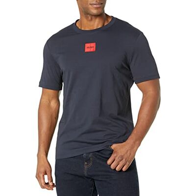 HUGO Herr ribbad rund hals normal passform center logo T-shirt, Rymdmarin, S HUGO Herr ribbad rund hals normal passform center logo T-shirt, Rymdmarin, S