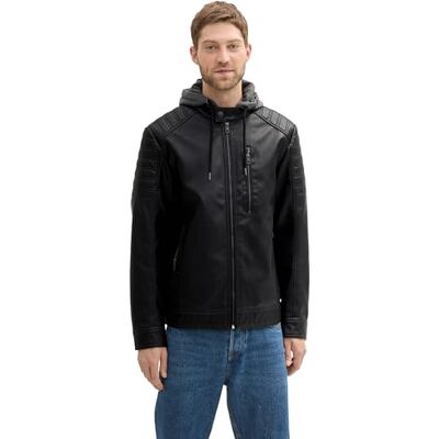 TOM TAILOR herr 1041317 konstläderjacka, 2999-svart, M, 29999 Svart, M TOM TAILOR herr 1041317 konstläderjacka, 2999-svart, M, 29999 Svart, M