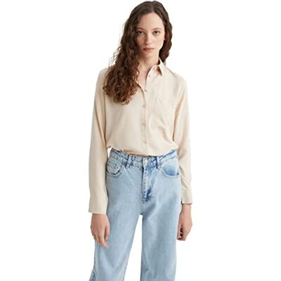 DeFacto Långärmad skjortblus, skjorta med knappar för fritidskläder (beige, M), Beige, M DeFacto Långärmad skjortblus, skjorta med knappar för fritidskläder (beige, M), Beige, M