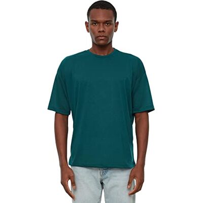 Trendyol Herr överdimensionerad standard rundhalsad stickad T-shirt smaragdgrön, Smaragdgrönt, S Trendyol Herr överdimensionerad standard rundhalsad stickad T-shirt smaragdgrön, Smaragdgrönt, S