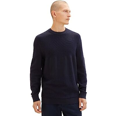 TOM TAILOR Stickad tröja för män av bomull, 10668-sky Captain Blue, XL TOM TAILOR Stickad tröja för män av bomull, 10668-sky Captain Blue, XL